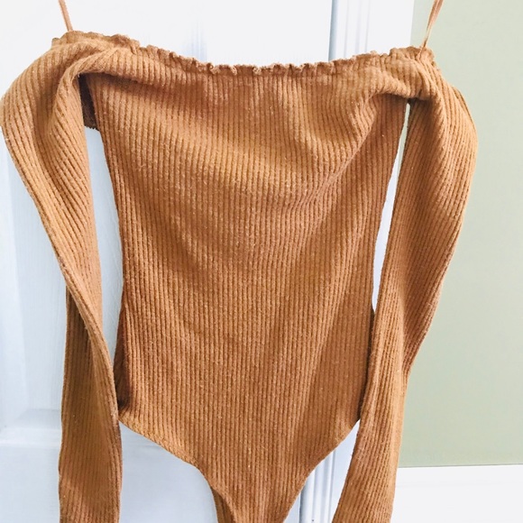 Mustard Off Shoulders Bodysuit - Picture 1 of 2
